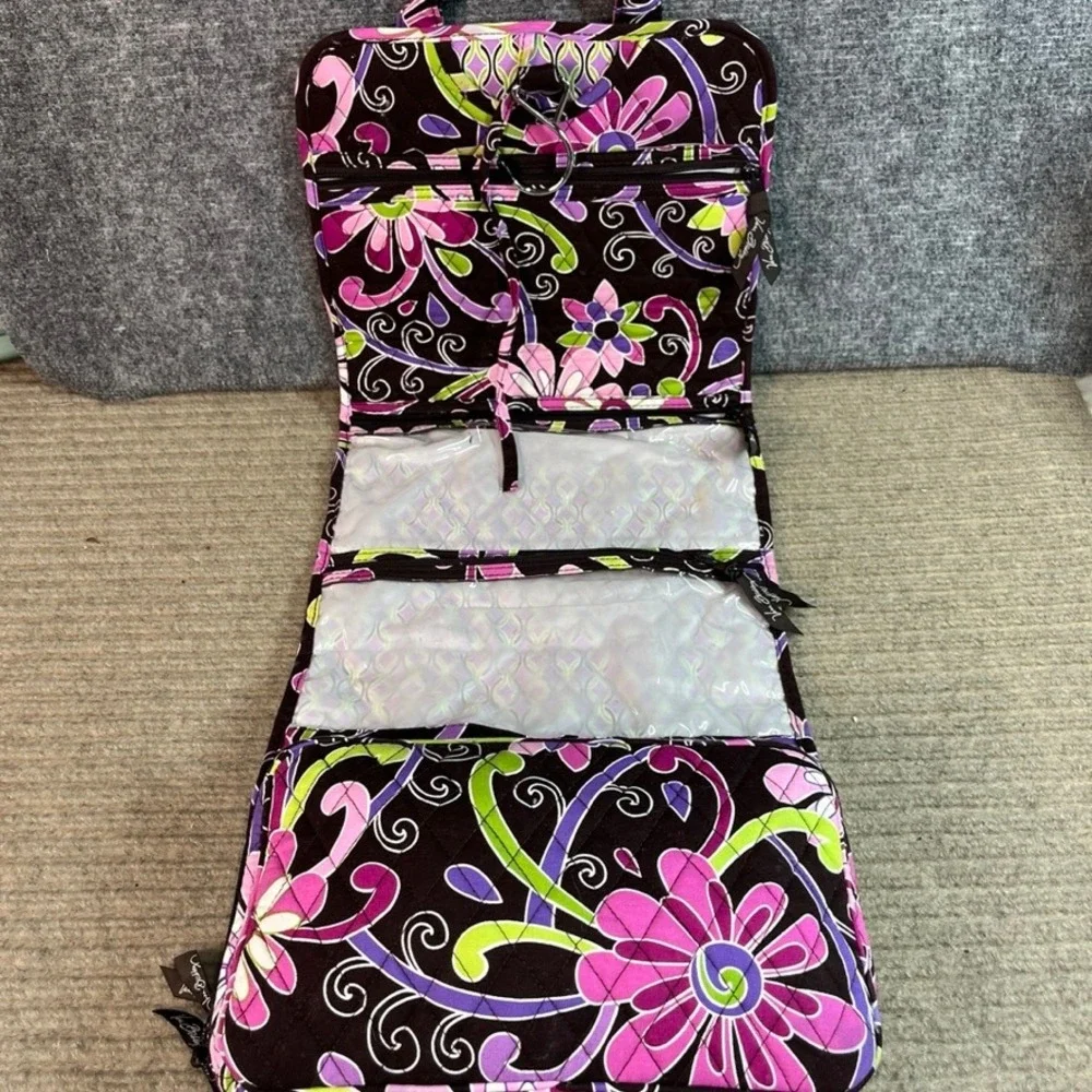 Vera Bradley Plum Crazy Hanging Travel Organizer Quilted Floral Cosmetic Bag